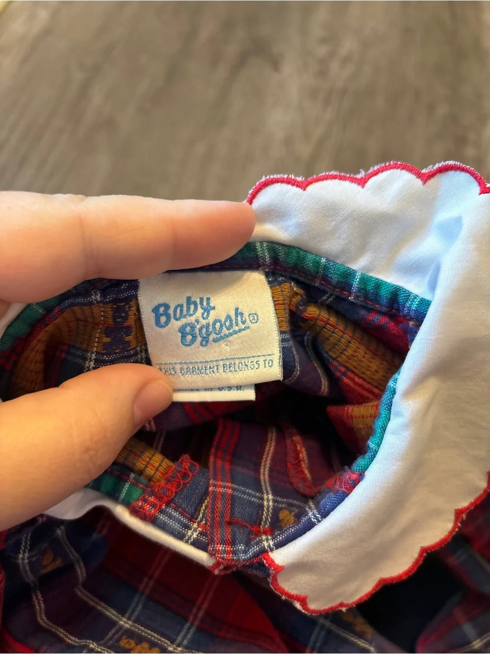 Vintage Oshkosh B’Gosh Baby B’Gosh Teddy Bear Romper Bubble Plaid Collar 24M
